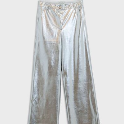 Pantalon droit métallisé en argent