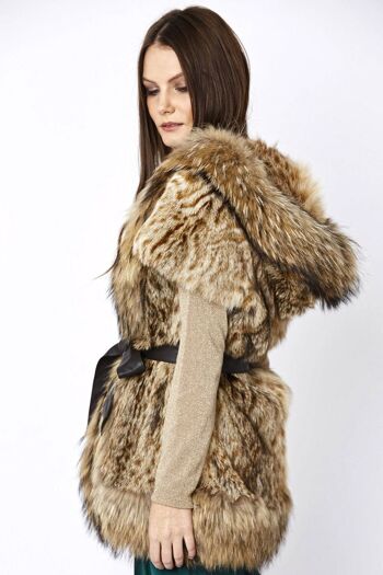 Manteau à capuche en fourrure de renard et de Coney peint à la main à imprimé léopard moka 3
