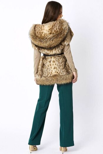 Manteau à capuche en fourrure de renard et de Coney peint à la main à imprimé léopard moka 6