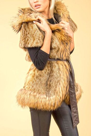 Manteau à capuche en fourrure de renard et de Coney peint à la main à imprimé léopard moka 7