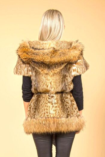 Manteau à capuche en fourrure de renard et de Coney peint à la main à imprimé léopard moka 8