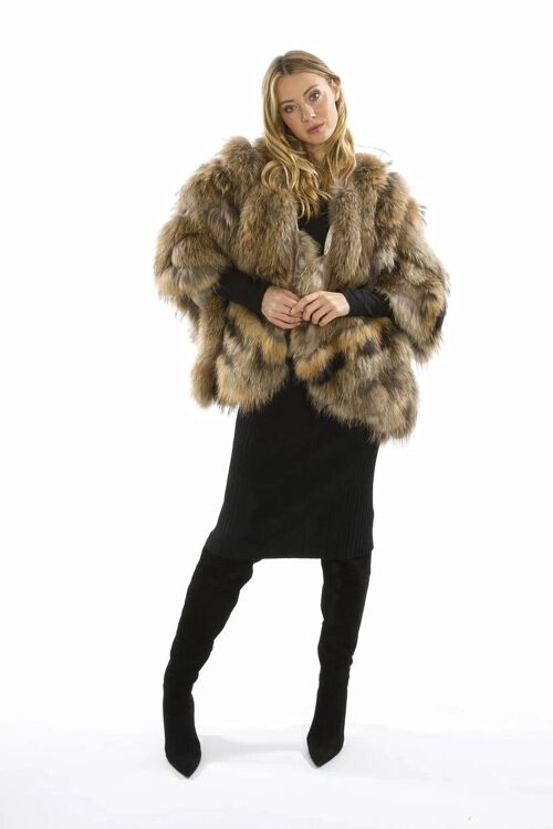 Mocha Charlotte Luxury Fox Fur Cape Coat