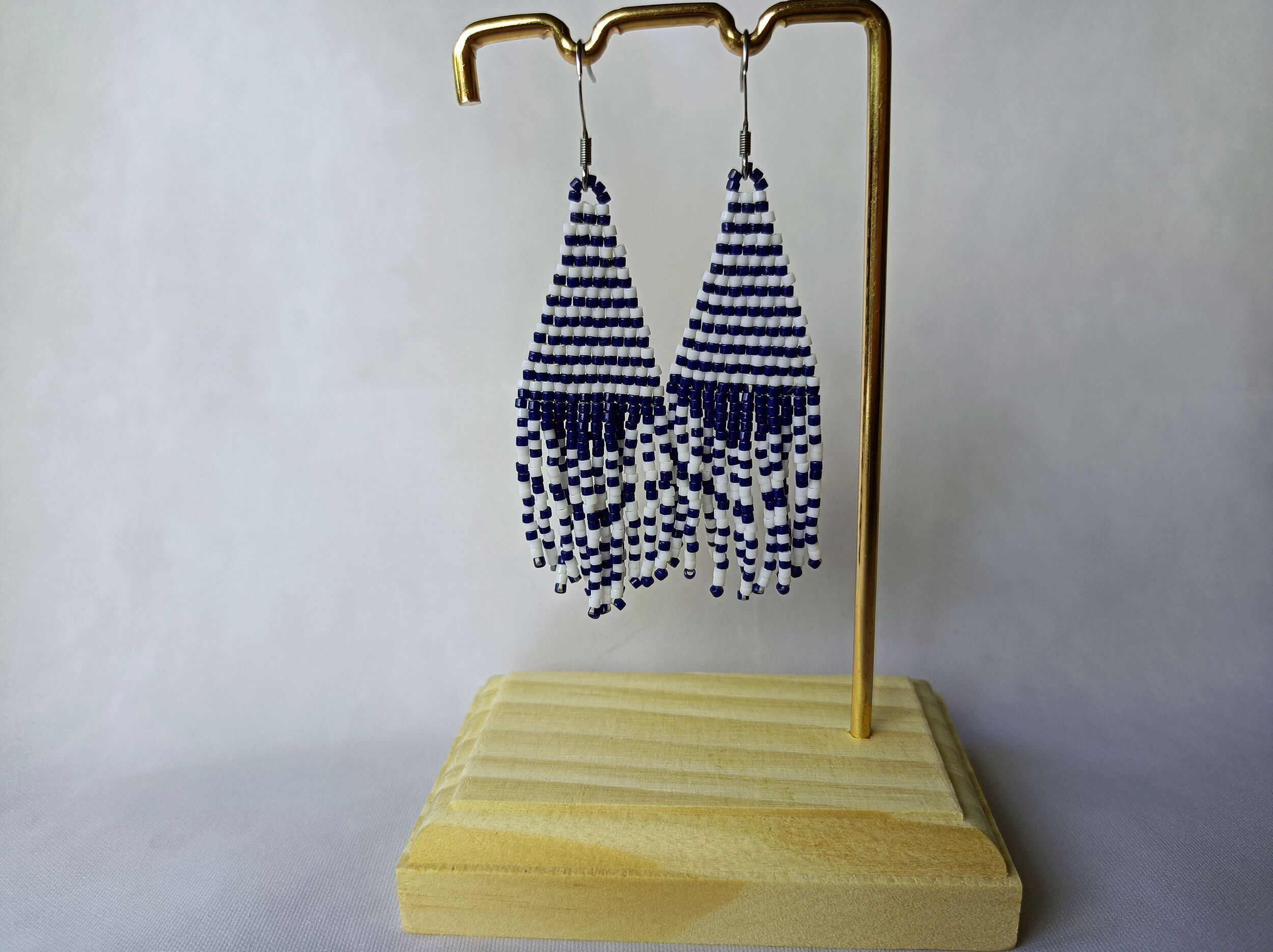 Orecchini intrecciati con perline con frange BLU MARINO