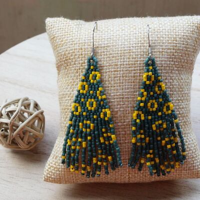 Boucles d'oreilles tissage perles à franges PASTILLA canard