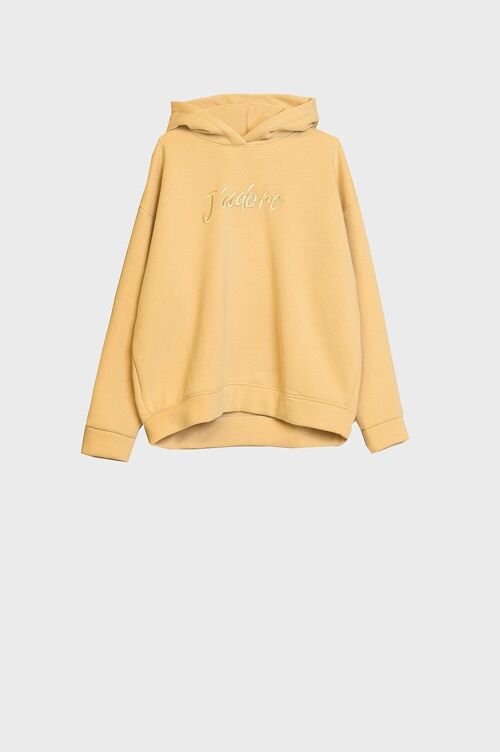 cream hoodie with embroidered jadore