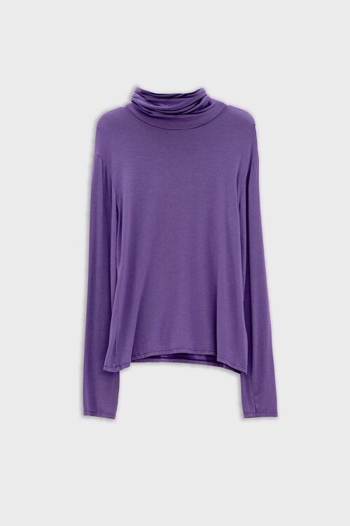 High neck long sleeve t-shirt in purple modal fabric