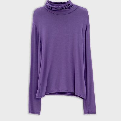 T-shirt col montant à manches longues en tissu modal violet