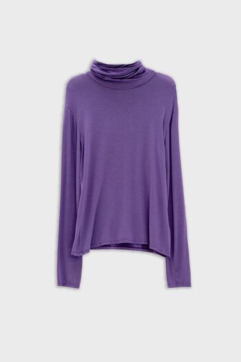 T-shirt col montant à manches longues en tissu modal violet 1