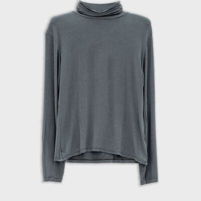 High neck long sleeve t-shirt in modal grey