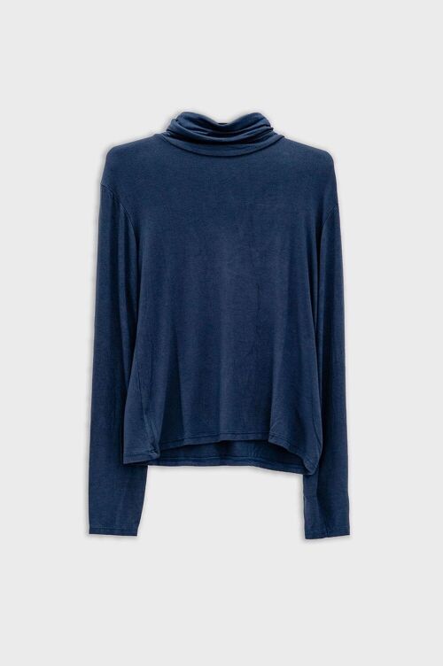 High neck long sleeve top in modal navy