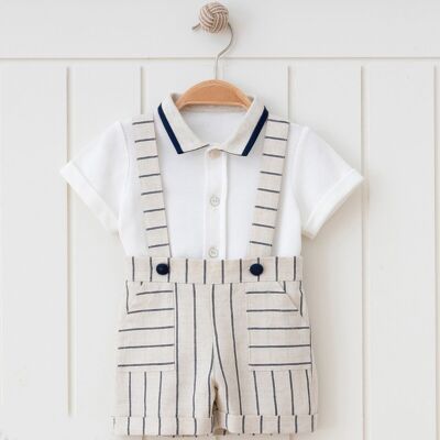 A Pack of Four Sizes 100% Cotton Elegant Striped Salopet Style Boy's Romper Set