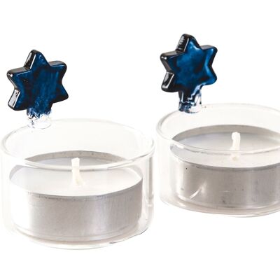 SET 2 MAGUEN BLUE CANDLE HOLDERS IN PVC BOX