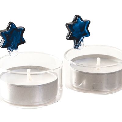 SET 2 MAGUEN BLUE CANDLE HOLDERS IN PVC BOX