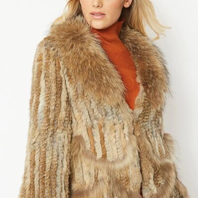 Mocha Scalloped Coney Fur Jacket With Fox Fur Collar