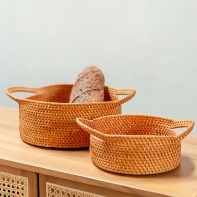 Small rattan storage basket decorative basket SUWARI (2 sizes) perfect as a bread basket or fruit bowl