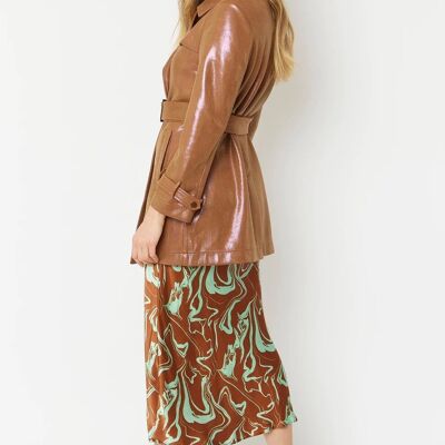 Mokka-Metallic-Trenchcoat aus Wildlederimitat