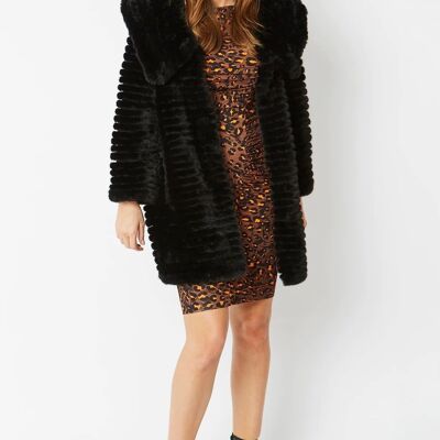 Black Faux Mink Fur Hooded Coat