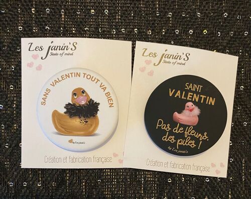 Saint Valentin/Sans Valentin 2 Badges humour pep'S et colorés