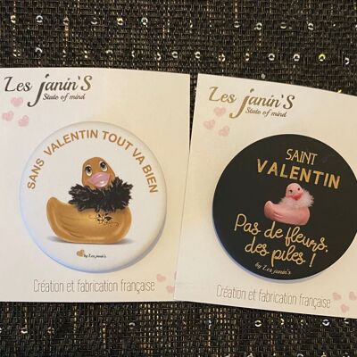 Saint Valentin/Sans Valentin 2 Badges humour pep'S et colorés