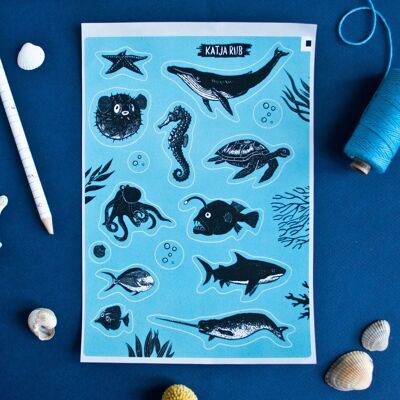 Sticker sheet underwater animals A5