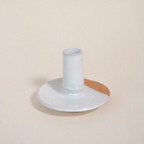 Bougeoir blanc en poterie taille S diamètre bougie 2,6cm