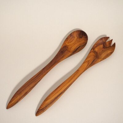 Cubiertos para ensalada de madera de olivo - 35 cm -