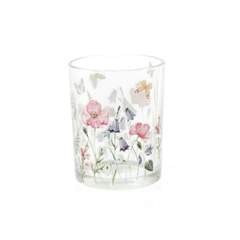 Lanterne en verre prairie fleurie, Ø 10 x 12,5 cm, colorée, 804557 1