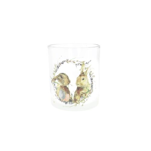 Glas-Windlicht Hasenpaar, Ø 7 x 8 cm, bunt, 804601