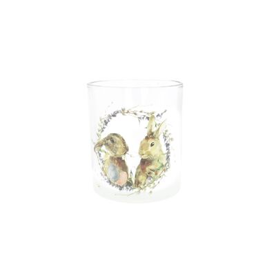 Glass lantern pair of rabbits, Ø 7 x 8 cm, colorful, 804601