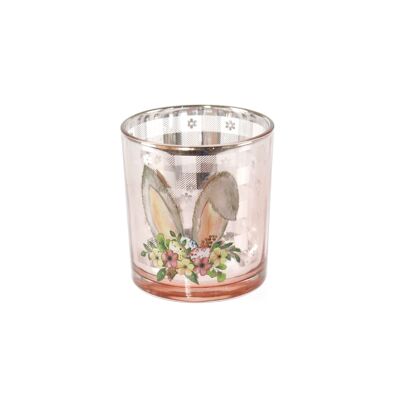 Glas-Windlicht mit Hasenohren, Ø 7 x 8 cm, rosa, 804748