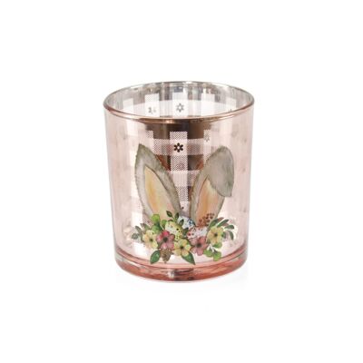 Lanterna in vetro con orecchie di coniglio, Ø 9 x 10 cm, rosa, 804755