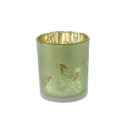 Glas-Windlicht Schmetterlinge, Ø 9 x 10 cm, grün, 804779
