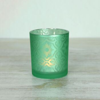 Lanterne en verre motif floral, Ø 7 x 8 cm, vert, 805547 2