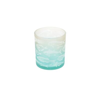 Lanterne en verre design poisson, Ø 7 x 8 cm, turquoise crème, 805585