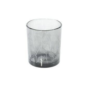 Lanterne en verre design feuille, Ø 9 x 10 cm, gris, 805615 1