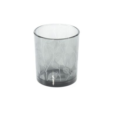 Glas-Windlicht Blattdesign, Ø 9 x 10 cm, grau, 805615
