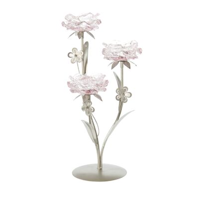 Glass tealight holder flower set of 3, 21.5 x 18.5 x 38.5 cm, pink, 805691