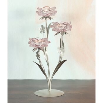 Photophore en verre fleur, lot de 3, 21,5 x 18,5 x 38,5 cm, rose, 805691 2