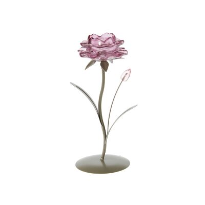 Glass tea light holder flower 1 set, 14 x 10.5 x 25.5 cm, violet, 805707