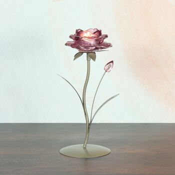 Photophore en verre fleur 1 set, 14 x 10,5 x 25,5 cm, violet, 805707 2