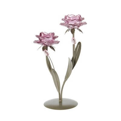 Glass tea light holder flower, set of 2, 19 x 12.5 x 32.5 cm, violet, 805714