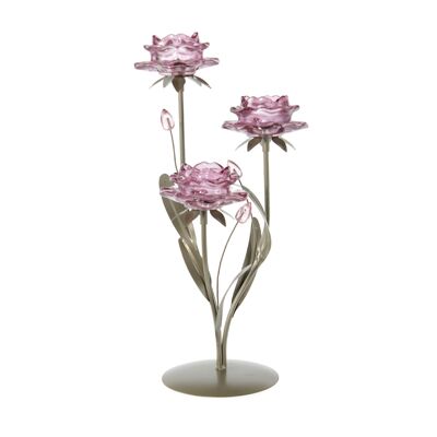 Glass tea light holder flower set of 3, 22 x 18 x 39.5 cm, violet, 805721