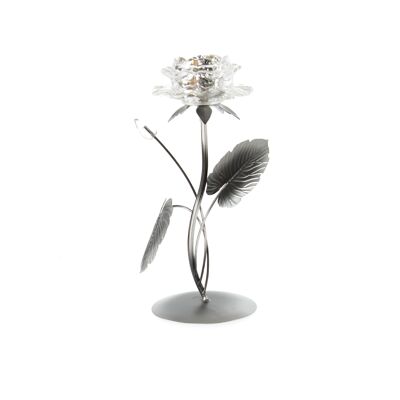 Glass tealight holder flower 1 set, 15 x 10.5 x 25.5 cm, silver, 805769