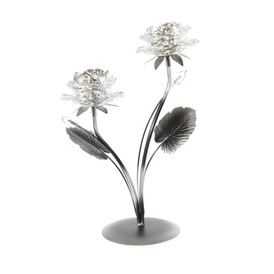 Fiore portacandele in vetro, set da 2, 22,5 x 12,5 x 32,5 cm, argento, 805776