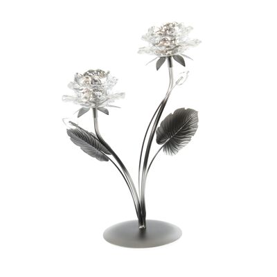 Glas-Teelichthalter Blume 2er, 22,5 x 12,5 x 32,5 cm, silber, 805776