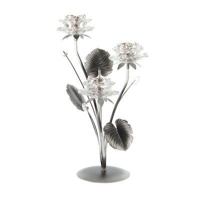 Glas-Teelichthalter Blume 3er, 23 x 20 x 40 cm, silber, 805783