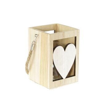 Lanterne en bois avec coeur, 10 x 10 x 15 cm, naturel/blanc, 806353 1