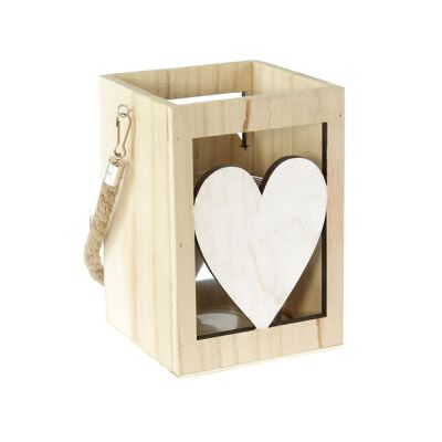 Lanterne en bois avec coeur, 12,5 x 12,5 x 18 cm, naturel/blanc, 806360