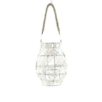 Metal/macrame lantern w.Glass, Ø 19 x 23 cm, white, 806797