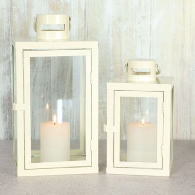 Metal lanterns set of 2, 14x14x25cm/18x18x35cm, white, 806926